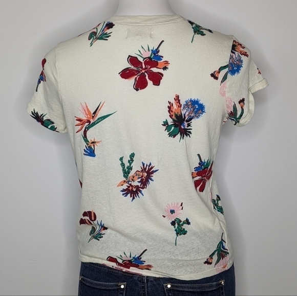 ✨3/$15 Madewell white red pink floral cotton side tie tshirt S - Picture 7 of 10